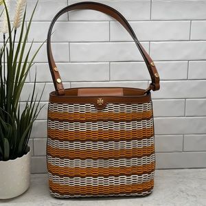 Tory Burch Emerson Woven Crossbody Bucket Bag